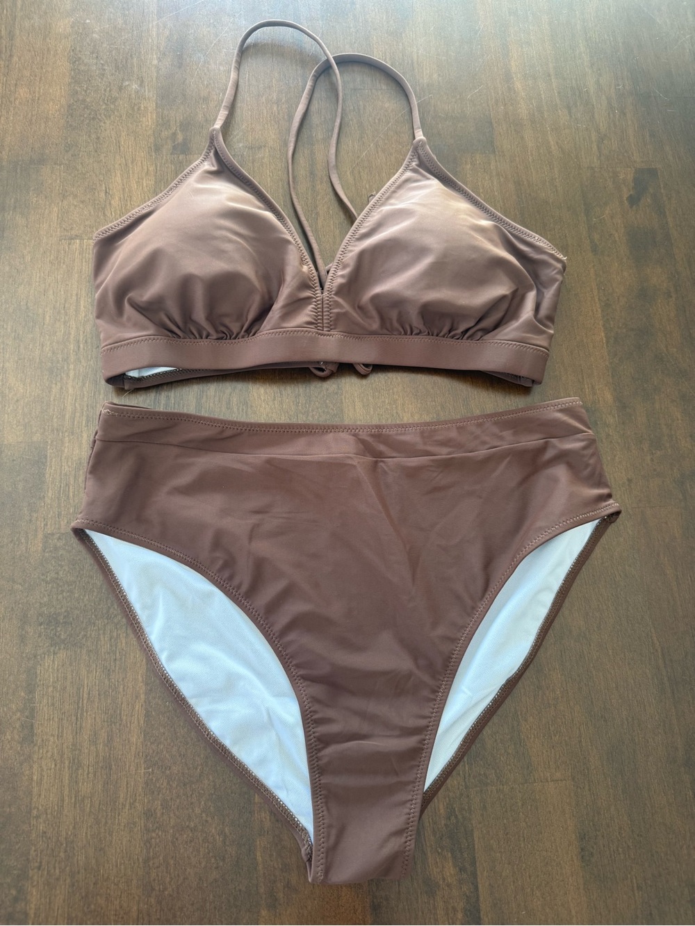 NWT Dazosue Chocolate Brown Bikini Set XL Halter Triangle Swimwear